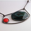 Copper and Sterling Necklace with Teal Druzy and Orange Enamel