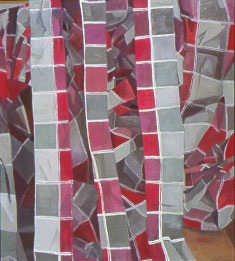 purple and gray grid bed sheets