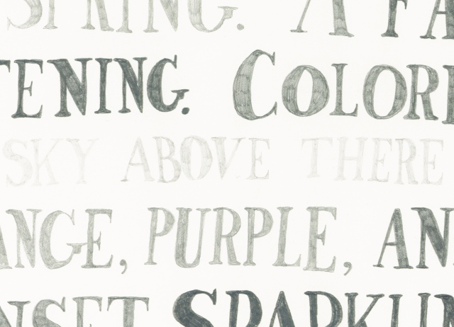 text drawing detail view by artist Joe Hardesty