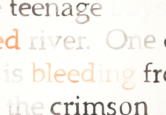 text drawing watercolor detail view by artist Joe Hardesty