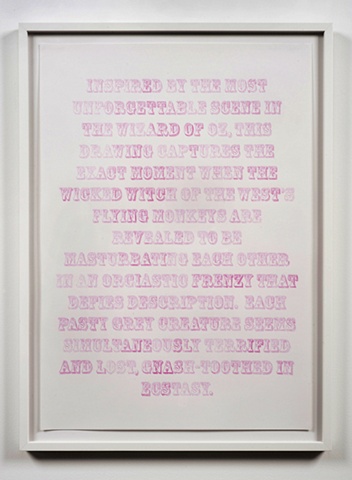 text color pencil drawing "Pink Monkeys" by artist Joe Hardesty