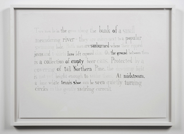 text pencil drawing "Small Meandering River" by artist Joe Hardesty