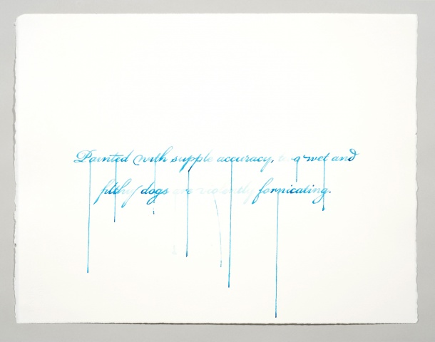text watercolor drawing "Filthy Dogs" by artist Joe Hardesty