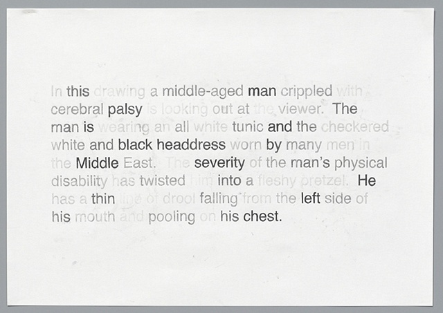 text pencil drawing "Checkered Headdress" by artist Joe Hardesty