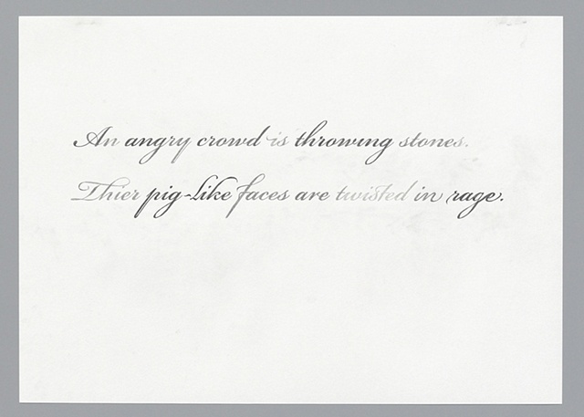 text pencil drawing "Angry Crowd" by artist Joe Hardesty