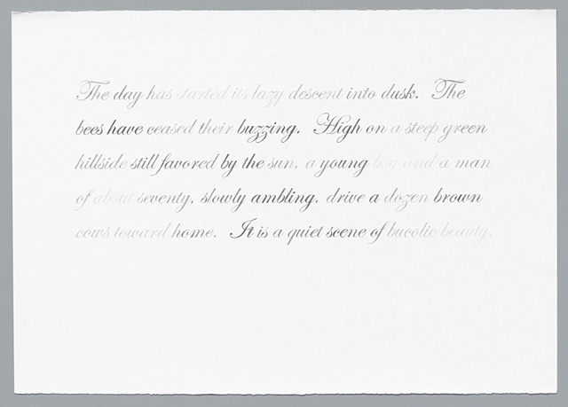 text pencil drawing "Steep Green Hillside" by artist Joe Hardesty