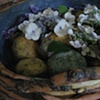 Stone bath with hydrangeas