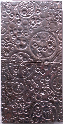 SOLD Gears - silver glaze - 12"x24"