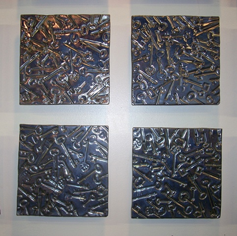Keys - silver glaze - 8"sq