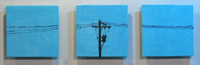 SOLD Birds On The Wire, 3 12"x12" Tiles