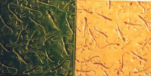Lizards/8"sq / green&yellow