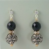 Faceted Onyx and Bali Silver Earrings