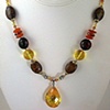 Cubic Zirconia Faceted Pendant with Amber and Bronzite