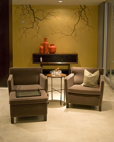 striae gold texture paint with cherry branches at Niche