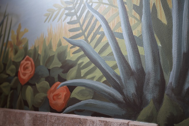 close up detail of seascape mural paint by the design deli