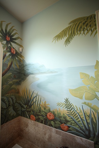 bathroom tub sea-scape mural