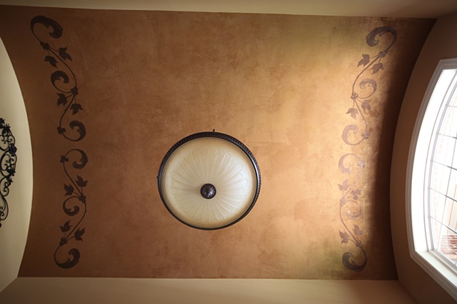 hand painted design on gold finish ceiling