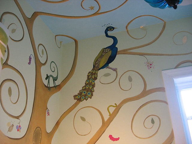 nursery mural tree with animals paint by the design deli