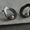 Oxidized Sterling Silver Droplets with Freshwater Pearls Post Earrings
