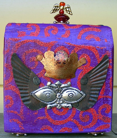 Assemblage Altered Angel on a purple walnut wood block