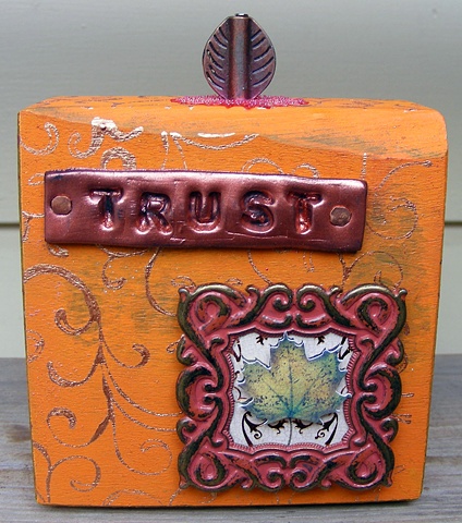 Fall colors are reflected in this inspirational wooden block, TRUST.