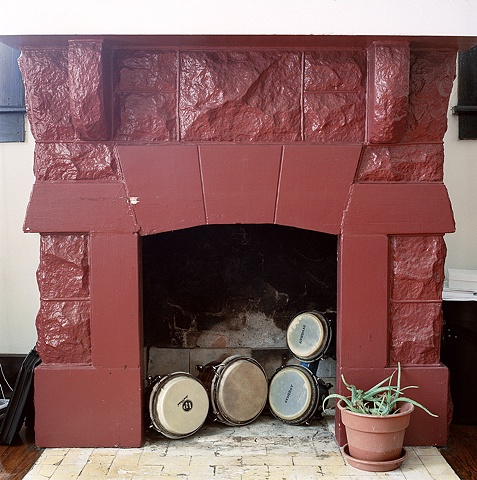 Los Bongo' in the Fireplace