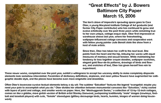 Baltimore Citypaper "Great Effects" (excerpt) by J. Bowers. May 2006