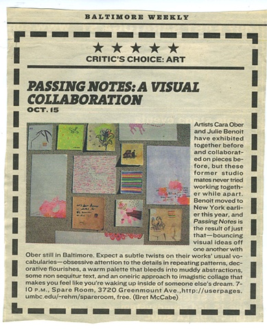 'Passing Notes' by Bret McCabe. Baltimore Citypaper. October, 2005.