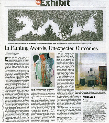 Washington Post: "In Painting Awards, Unexpected Outcomes" by Michael O'Sullivan. 6.15.2007.