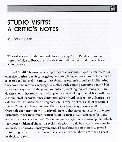 Essay by Carter Ratcliff. May, 2003.