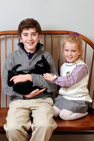 Brother, sister and cat