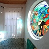 Artisan shower with custom stained glass, Florida