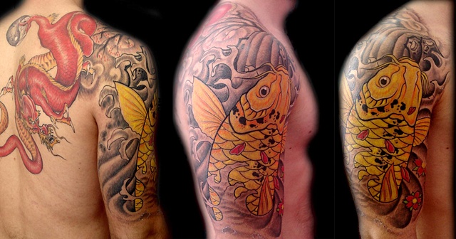 Golden Coi and Red Dragon