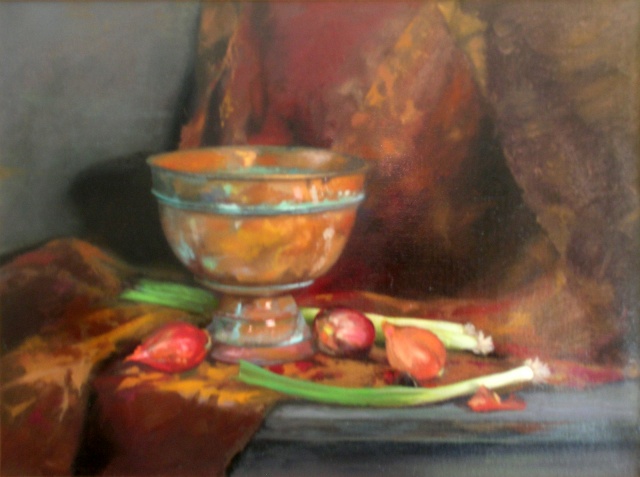 Verdigris Bowl with Shallots
