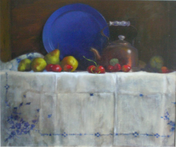 Teapot and Blue Plate