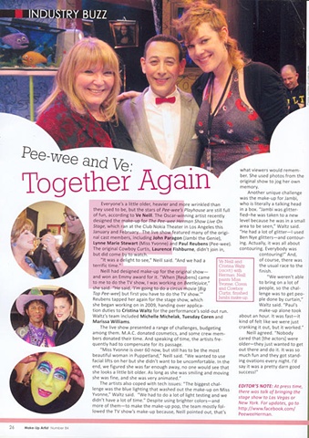 Feature in Make-Up Artist Magazine for PeeWee Herman Show