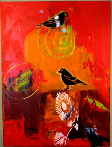 SOLD Goldfinches & Sunflower