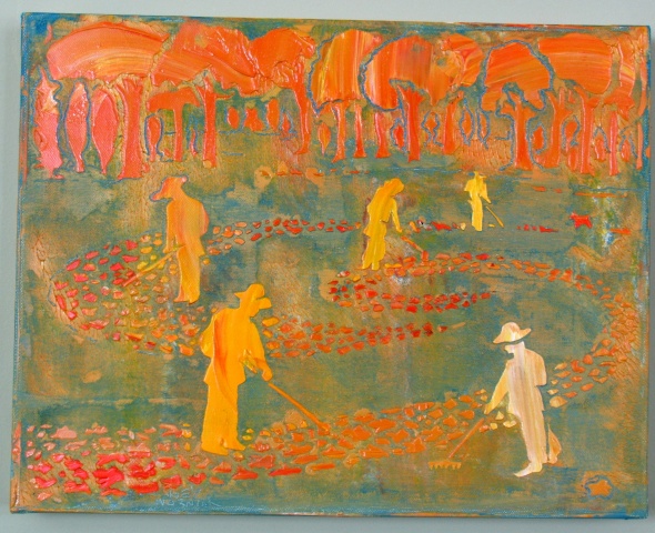 SOLD- Men Raking Leaves