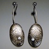 Etched Oval Earring with Pearl, oxidized