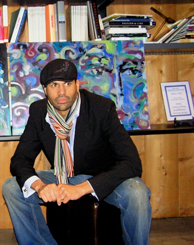 "Thinking Blue" with My Live Painting. 