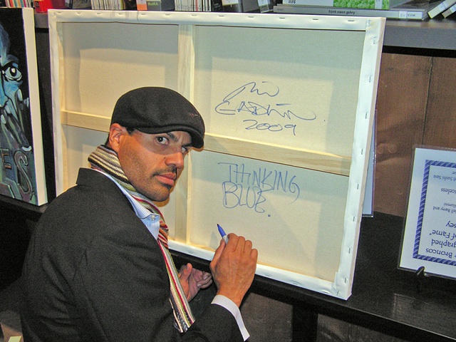 "Thinking Blue" with My Live Painting. 