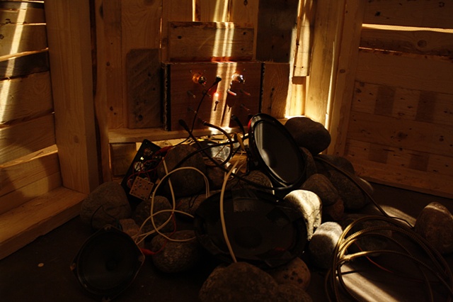 Interactive heavy metal sound sauna installation by artist Owen Rundquist and Alexander DeMaria