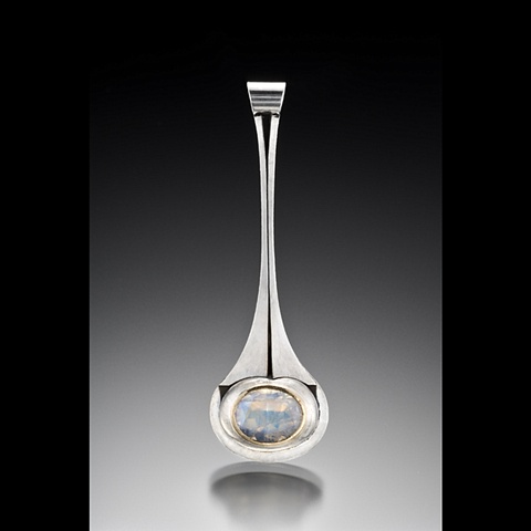Plumb Vertical Pendant in Silver with Rainbow Moonstone