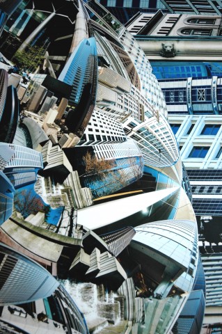 Photo collage by John Schuh featuring wide-angle photographs of Seattle architecture.