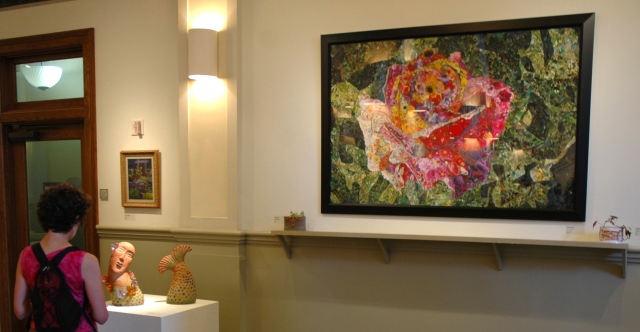 Photo collage by John Schuh featuring flowers, as displayed at Art of the Garden, Monte Cristo Gallery, Everett