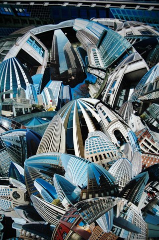 Photo collage by John Schuh featuring wide-angle photographs of Seattle architecture.