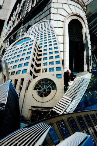 Photo collage by John Schuh featuring wide-angle photographs of Seattle architecture.