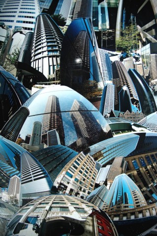 Photo collage by John Schuh featuring wide-angle photographs of Seattle architecture.