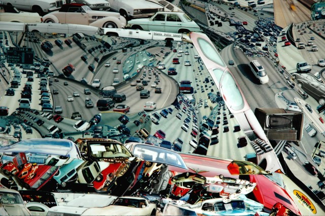 Photo collage by John Schuh featuring traffic, cars, automobiles.