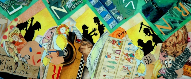 Collage by John Schuh featuring New Yorker covers, snake.